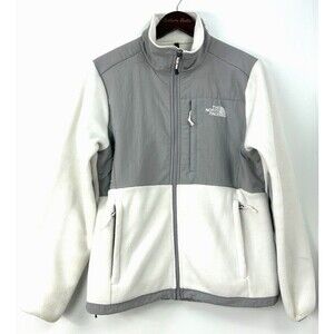 The North Face Women Size Medium Polartec White Gray Denali Jacket Fleece 1145E4